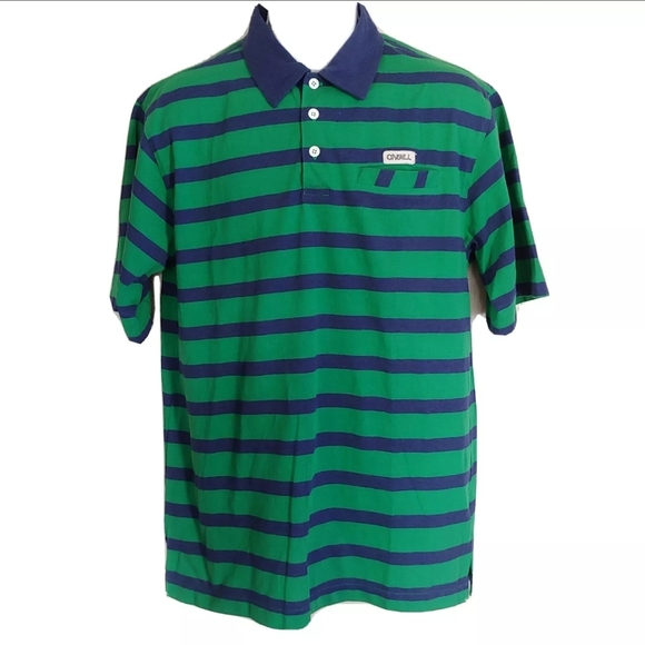 O'Neill Green and Blue Striped Collard Polo Shirt Size Men's Large - Picture 1 of 9